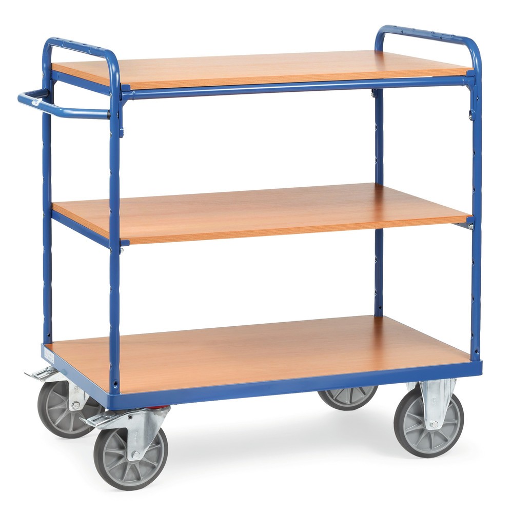 Product afbeelding: Etagewagen fetra® met houten legborden, 3 etages van 850 x 500 mm, hoogte 1.111 mm