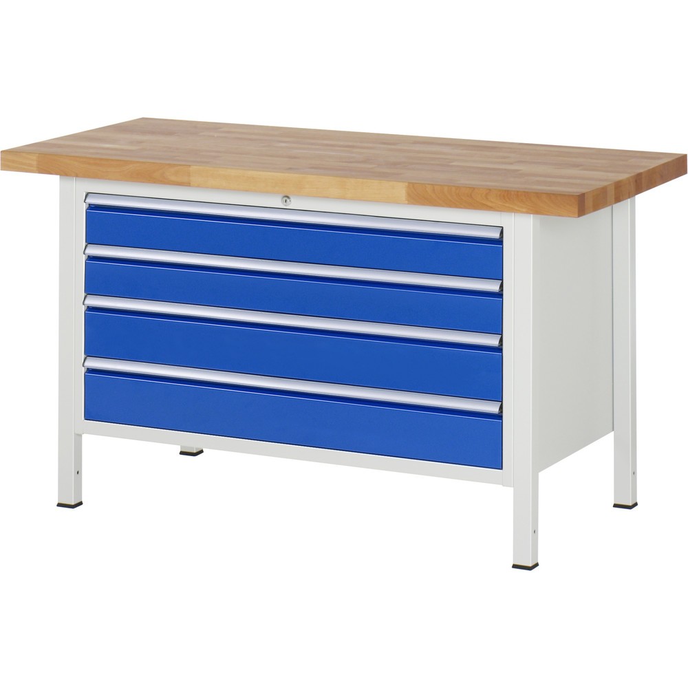 Product afbeelding: Werkbank RAU serie 8000, hxbxd 840-1.040 x 1.500 x 700 mm, 4 x voor 100% uittrekbare lades, 2 x 120, 2 x 150 mm, draagvermogen lade 50 kg